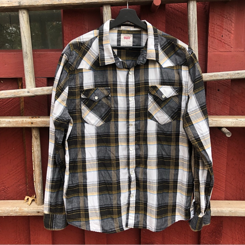 Levi’s Pearl Snap Western Gaucho Shirt, Plaid, XL
